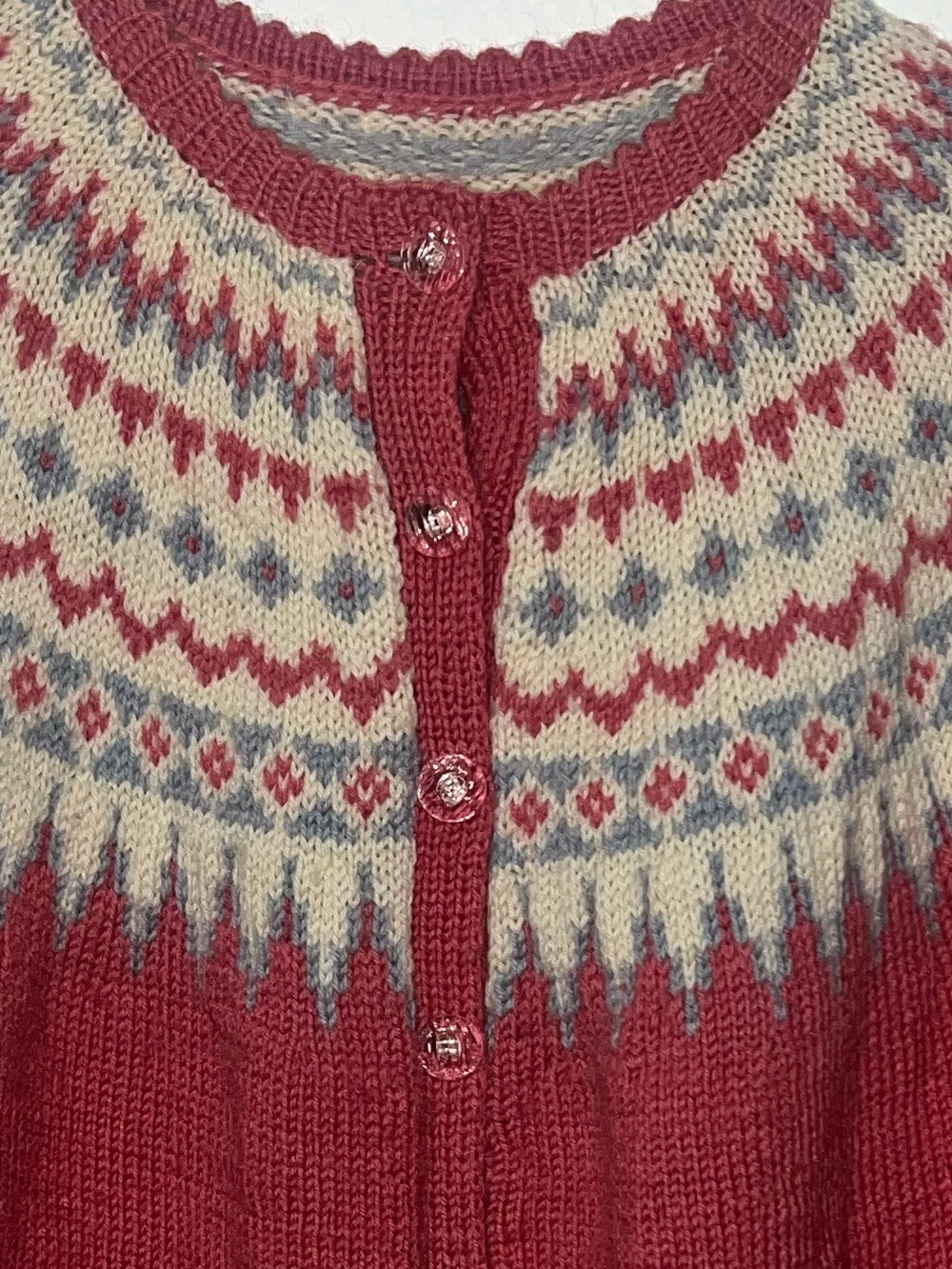 Women’s Pink Fair Isle Button-Front Cardigan Sweater - Picture 8 of 16